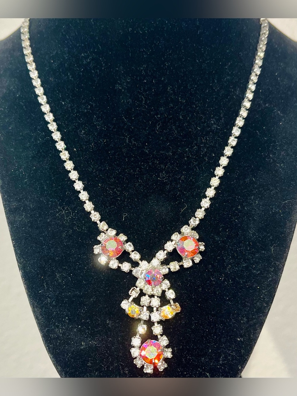 Vintage Rhinestone Statement Necklace with Aurora Borealis Accents